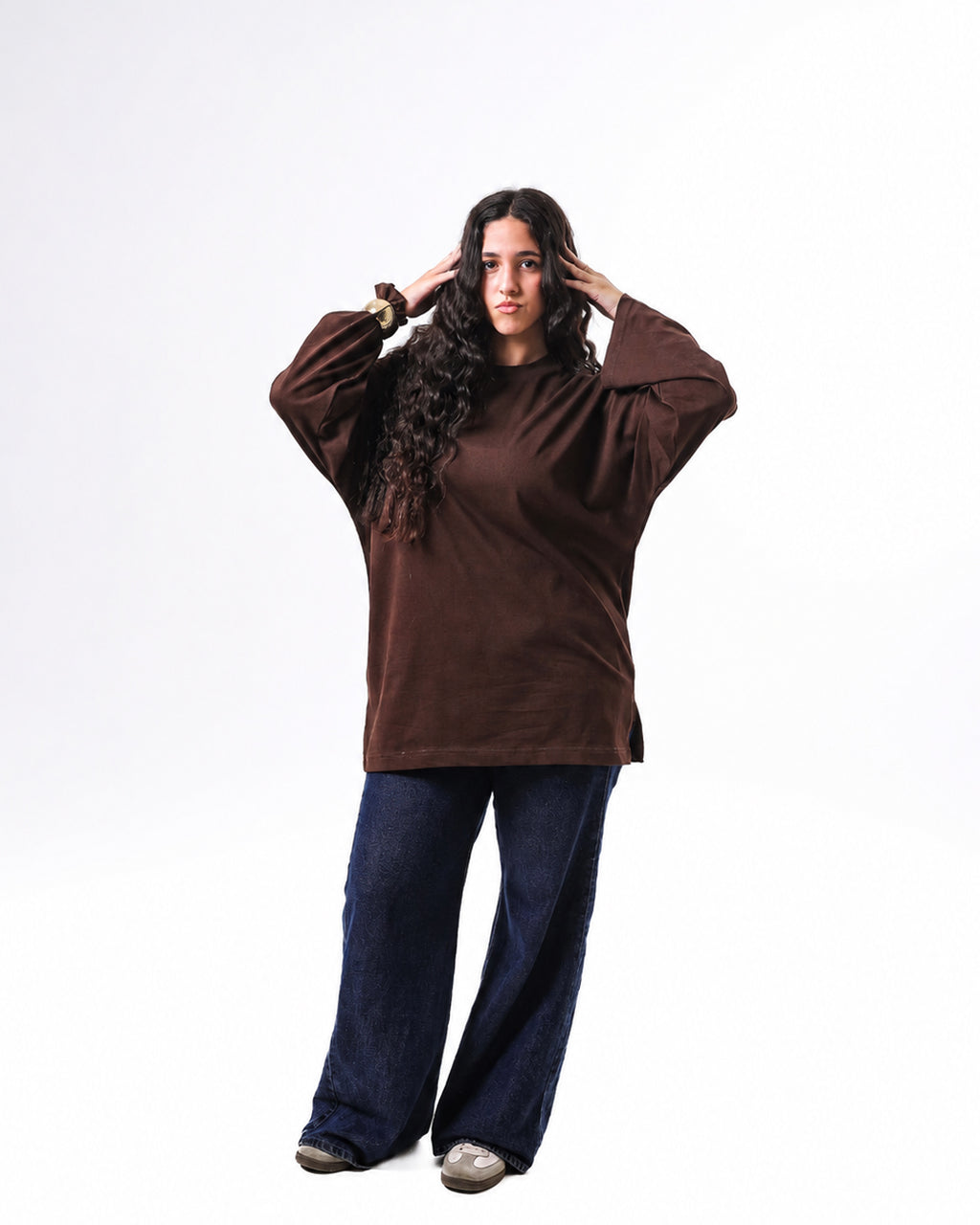 Long sleeve Oversized t-shirt -Brown color