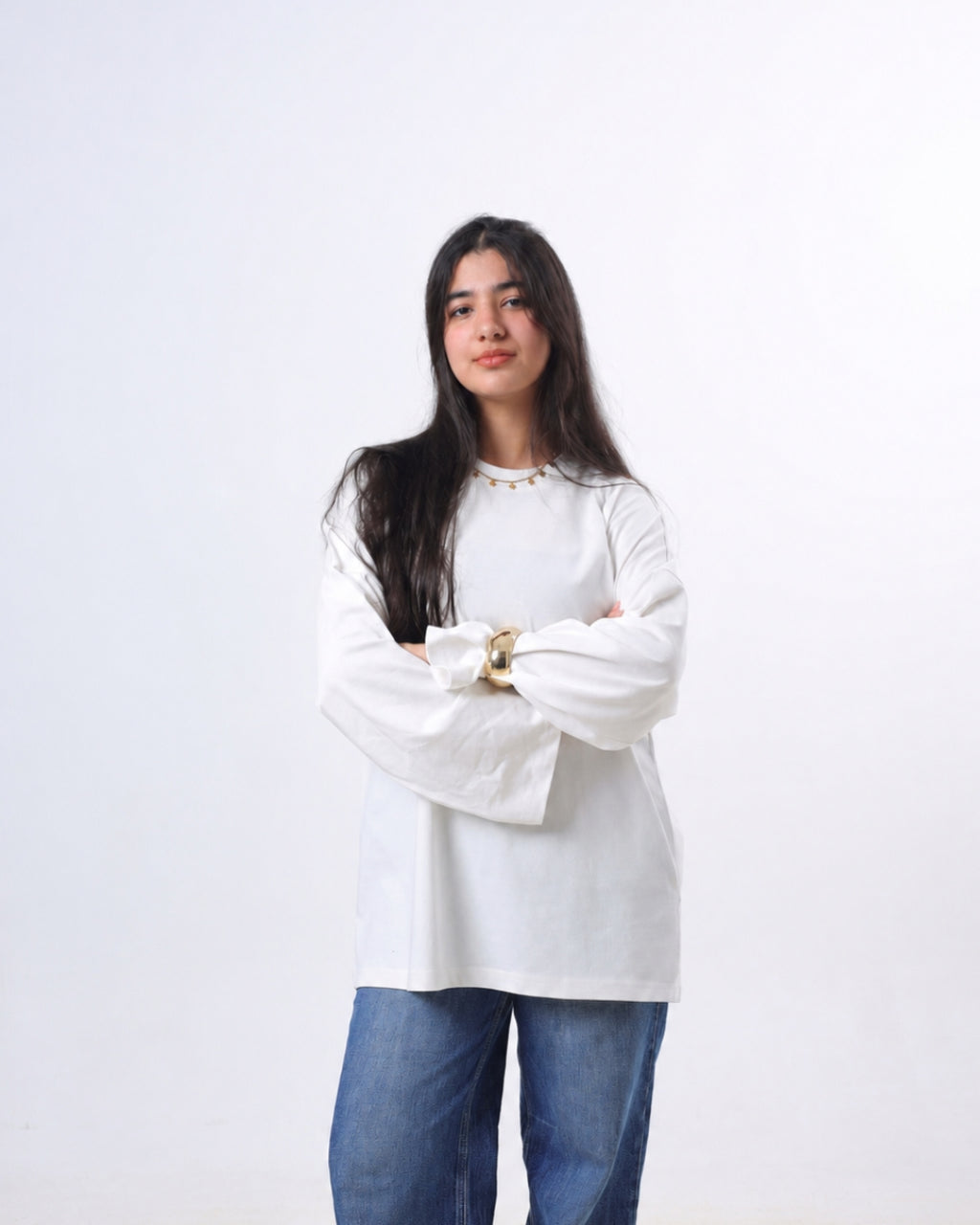 Long sleeve Oversized t-shirt -White color