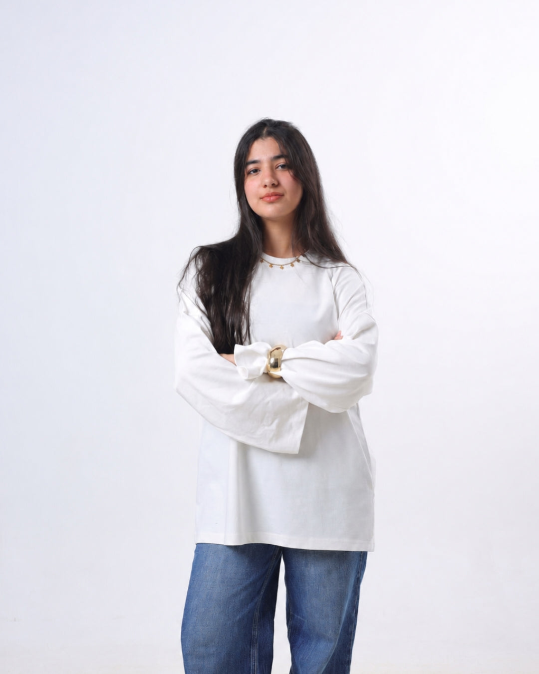 Long sleeve Oversized t-shirt -White color